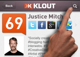 Find a user on Klout to give +K by clicking the magnify glass